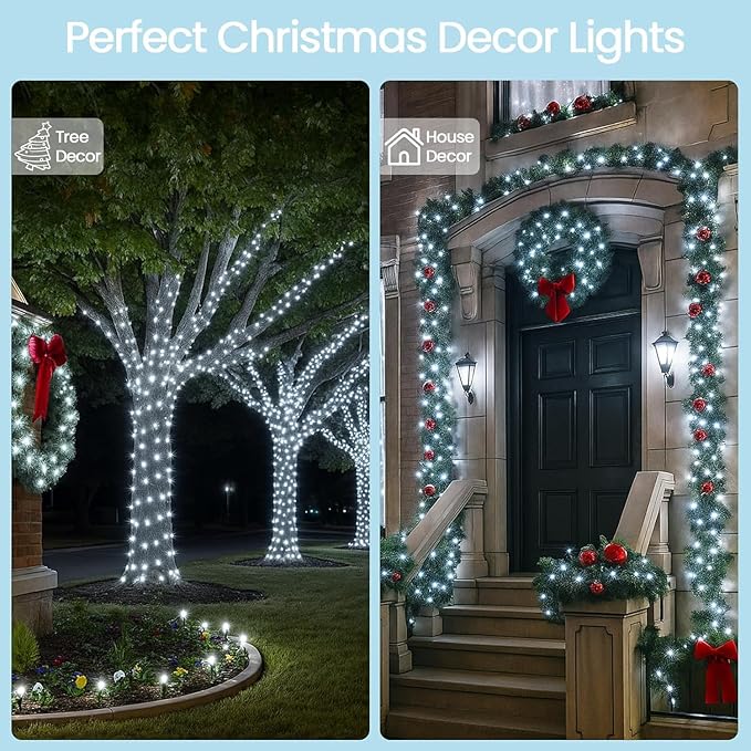 Connectable 100 LED String Lights Indoor Outdoor, 33FT Cool White Christmas Lights Waterproof, 13 Modes with Timer, Twinkle Fairy Lights Plug in Clear Wire for Christmas Tree, Bedroom, Classroom Decor