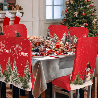 Preboun 6 Pcs Christmas Chair Covers Set Removable Washable Stretch Dining Room Slipcovers Parson Chair Protector for Christmas Home Ceremony Party Decoration, 3 Style(Classical,Red)