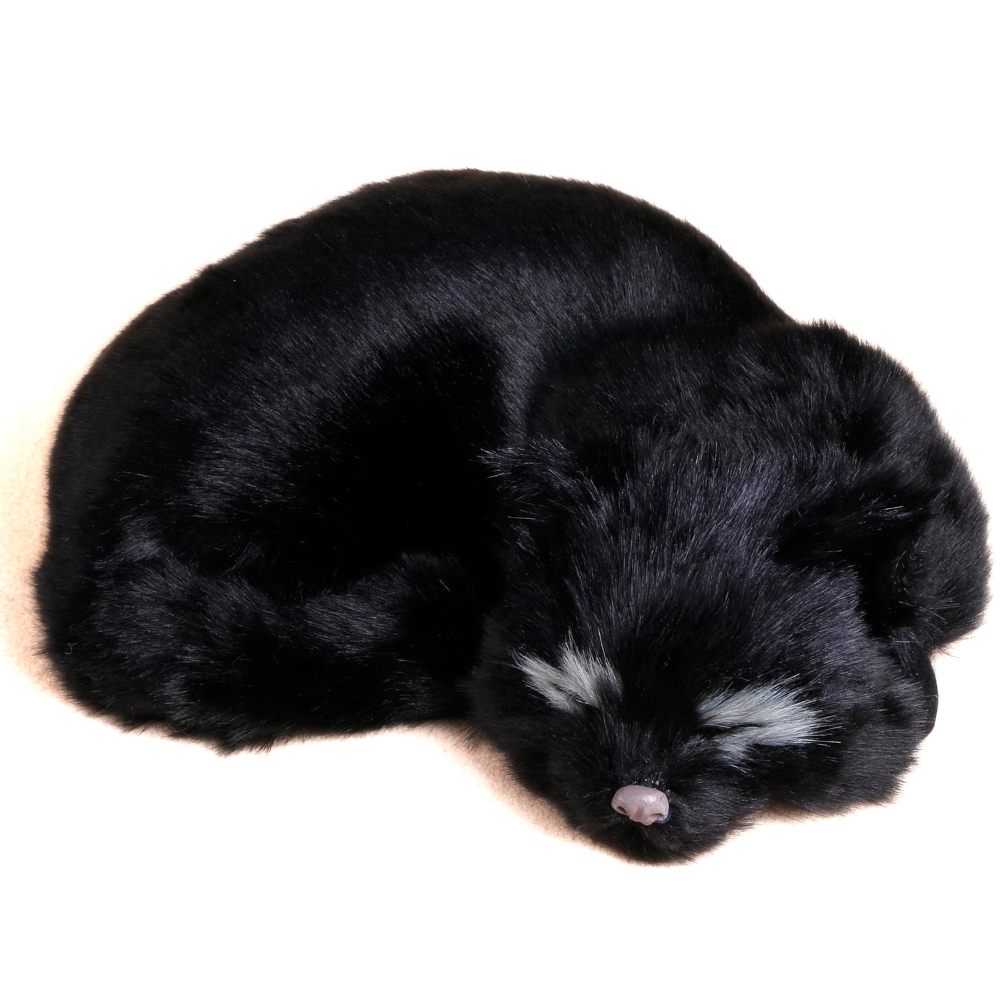 Lifelike Black Sleeping Cat Figurine - Realistic Curled Up Void Kitten Statue, Faux Fur Kitty House Panther Decor, Handcrafted Goth Halloween Decoration Home Office Gift