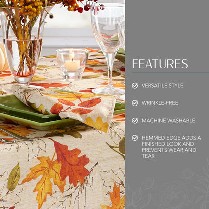 Elrene Home Fashions Autumn Leaves Printed Fall Cloth Dinner Napkins, 17" x 17", Set of 8