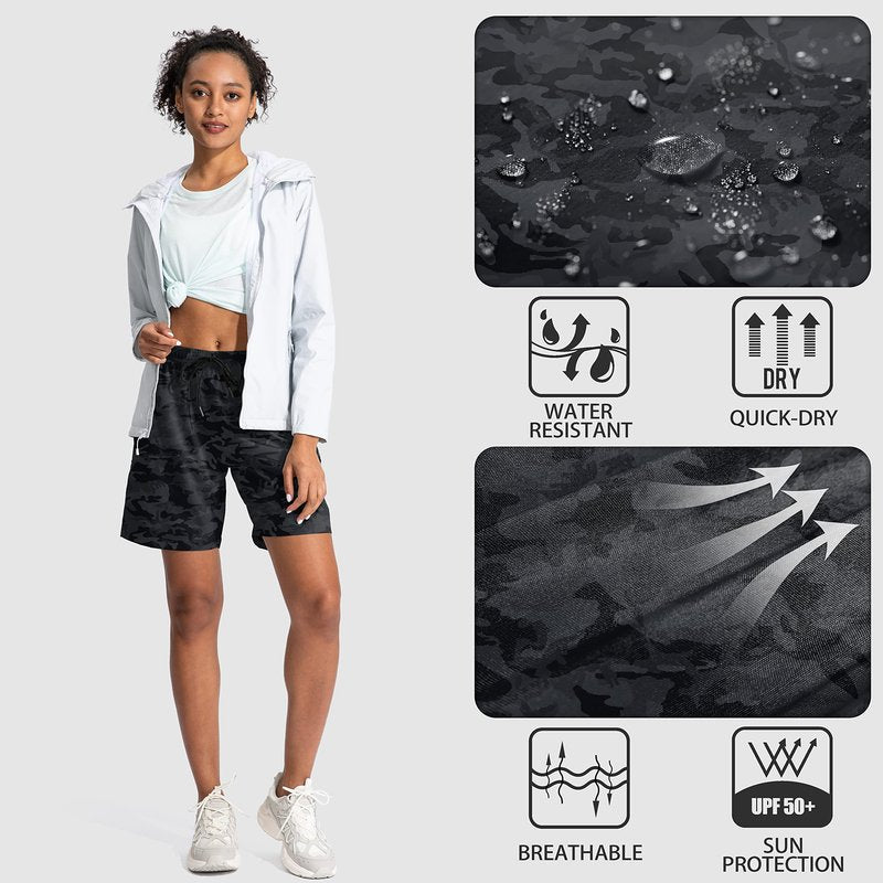 SANTINY Women's 5''/ 7'' Hiking Cargo Shorts Quick Dry Lightweight Summer Shorts for Women Athletic Golf Zipper Pockets(Grey Camo_3XL)