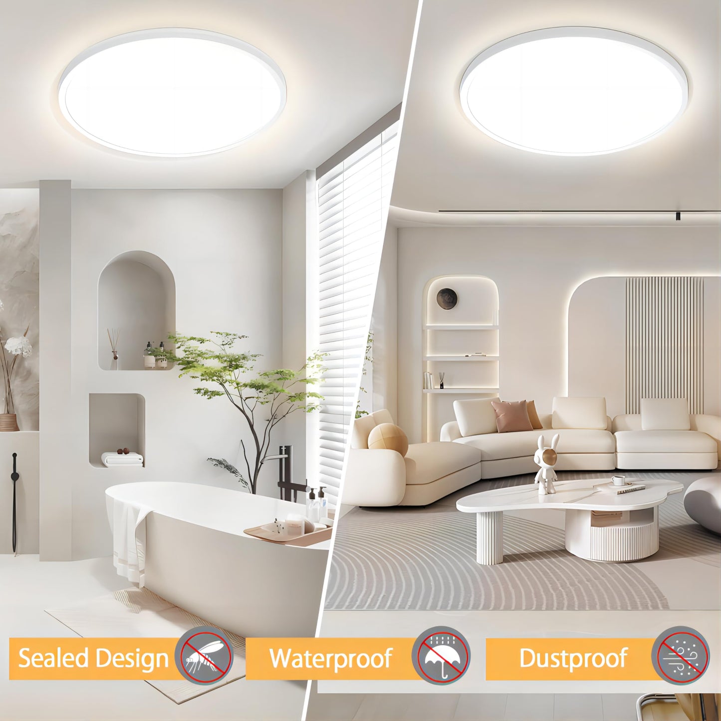 Yexati 30CM Bathroom Light 24W 3200LM 6000K/4000K/3000K IP54 Waterproof Ultra Thin Bathroom Lights Ceiling, Round Flush Ceiling Light for Kitchen Bedroom Toilet Porch Hallway Living Room Office