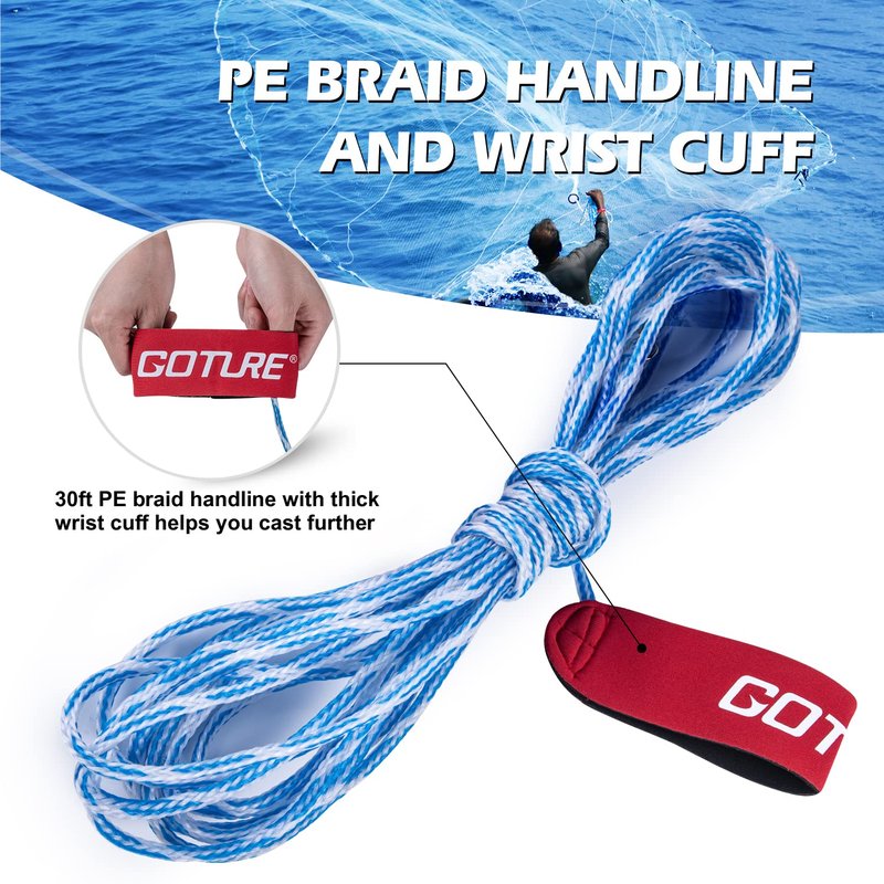 Goture American Fishing Cast Net,Casting Nets Freshwater Saltwater for Bait Fish Shrimp Trap 3ft/4ft/6ft/7ft/8ft/10ft/12ft Radius 1/4 3/8 inch Mesh Size,Throw Fishing Castnet
