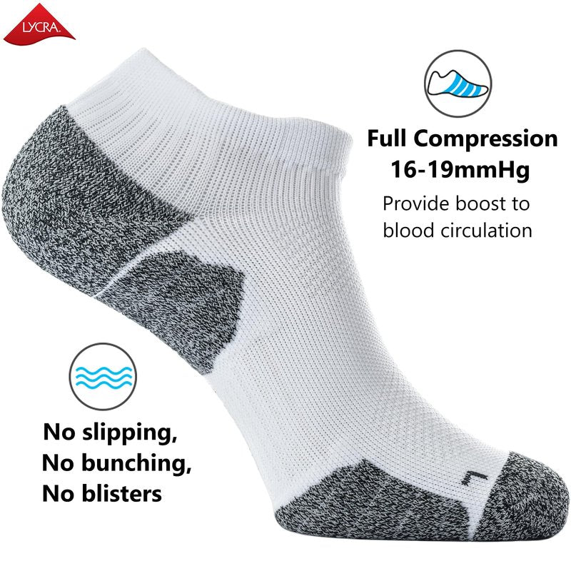 CWVLC Unisex Cushioned Compression Athletic Ankle Socks Multipack, 3-pairs White, L (10.5-13 W US/ 9-11.5 M US)