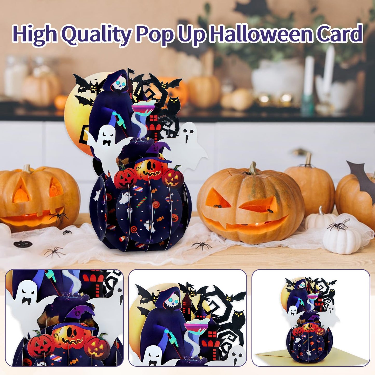 FaCraft Halloween Cards - 3D Handmade Happy Halloween Pop Up Greeting Cards Gifts with Envelope and Seals, for Kids Boy Girl (Pumpkins, Ghosts, Witches, Bats