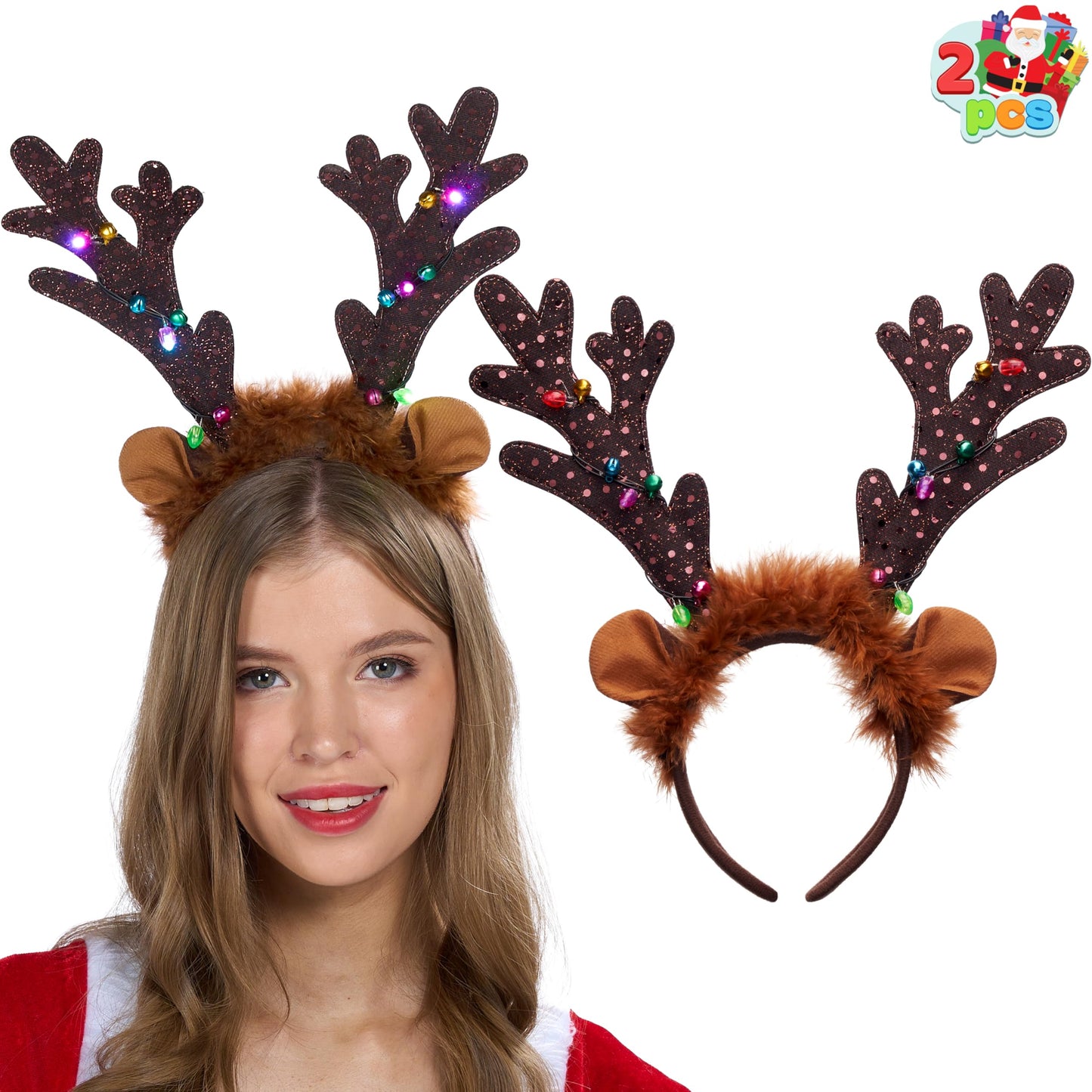 JOYIN 4 PCS Christmas Light Up Antler Headband, Long Antler Headband for Adult Kids Christmas Party Favor Supplies Xmas Accessories Holiday.
