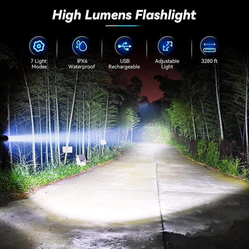 Rechargeable LED Flashlight - 99,000 LM Super Bright High Lumens | Waterproof Handheld Flashlights (2 Pack)