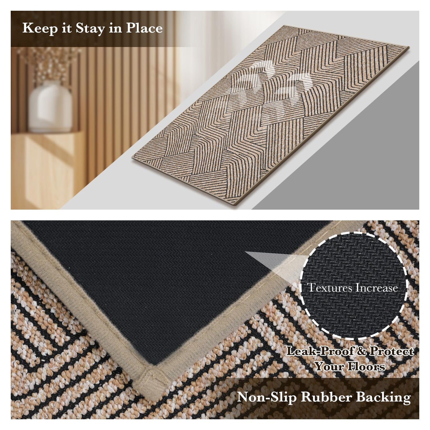 Naoloture Indoor Door Mat 36"x59" Large, Low-Profile Welcome Front Door Mat Indoor Entrance, Non Slip Rubber Back Inside Doormat Washable Entryway Dirt Resistant & Absorbent 3x5 Entry Mat, Light-Brown