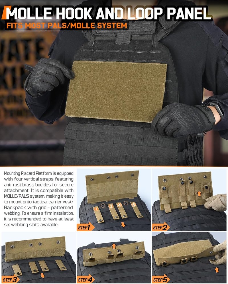 Molle Hook & Loop Panel - Tactical Mounting Placard for Pouch | 10.2" x 5.9" Attachment for Morale Patches & Backpack Accessories