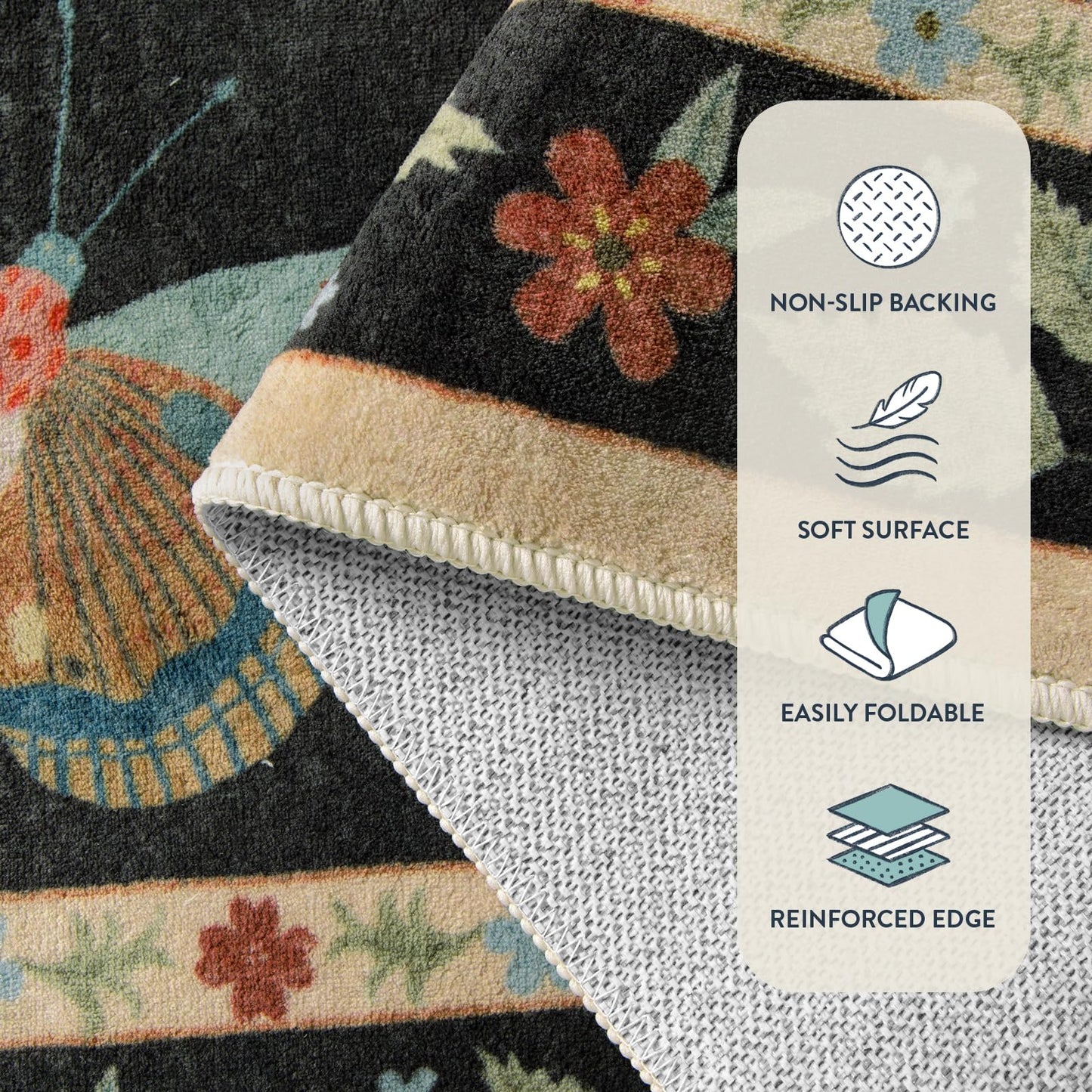 Lahome Insect Washable Rugs for Living Room, Soft Area Rug 6x9 Rug for Bedroom Ultra-Thin Non Slip Dining Room Rug, Stain Resistant Black Rug Large Carpet for Office Nursery Vionnet(6'x9',Black)