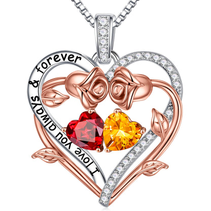 Iefil Valentines Birthday Day Gifts for Her Wife Women - Anniversary Birthday Gift for Wife Her Women, Heart Necklace January November Birthstone Necklace Jewelry, Garnet Necklaces Citrine Necklaces