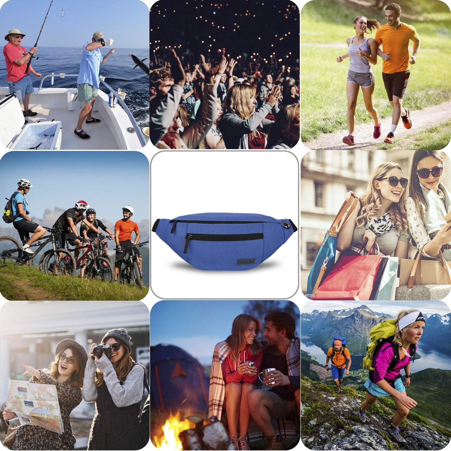 MAXTOP Large Crossbody Fanny Pack Belt Bag for Women Men with 4-Zipper Pockets Gifts for Enjoy Sports Yoga Festival Workout Traveling Running Hands-Free Wallets Waist Pack Phone Bag Fits All Phones