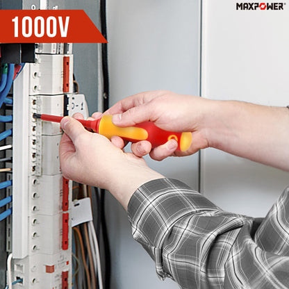 MAXPOWER 12 Piece Insulated Electricians Screwdriver Set with Rubber Handle, Magnetic Tips | 1000V | Ideal for Electrical, Home and DIY Projects