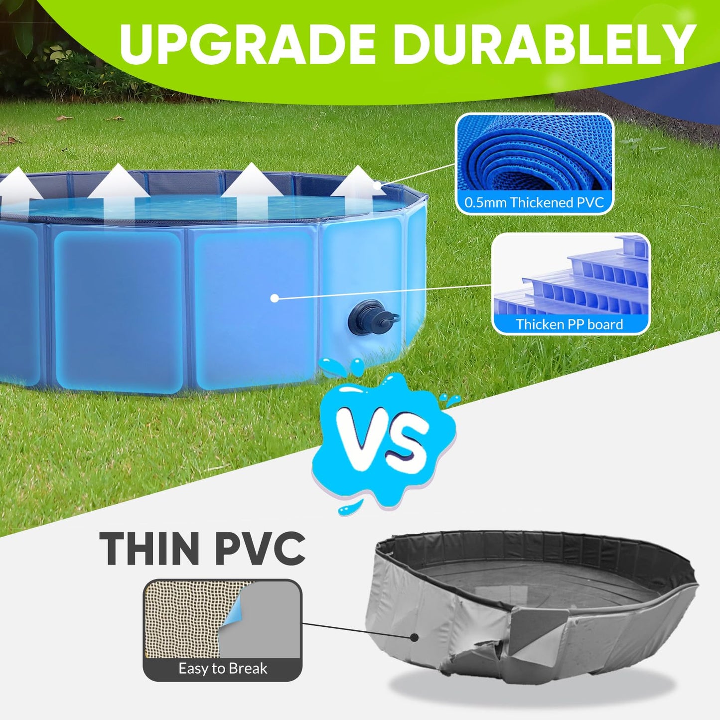 Dog Pool, Foldable Pet Swimming Pool with 6mm High-Strength PP Board, Hard Plastic Collapsible Doggy Pools for Small Dogs Kitty Duck,Non-Slip Doggie Bathtub Quick to Set Up and Drainage Hole(32x8in)