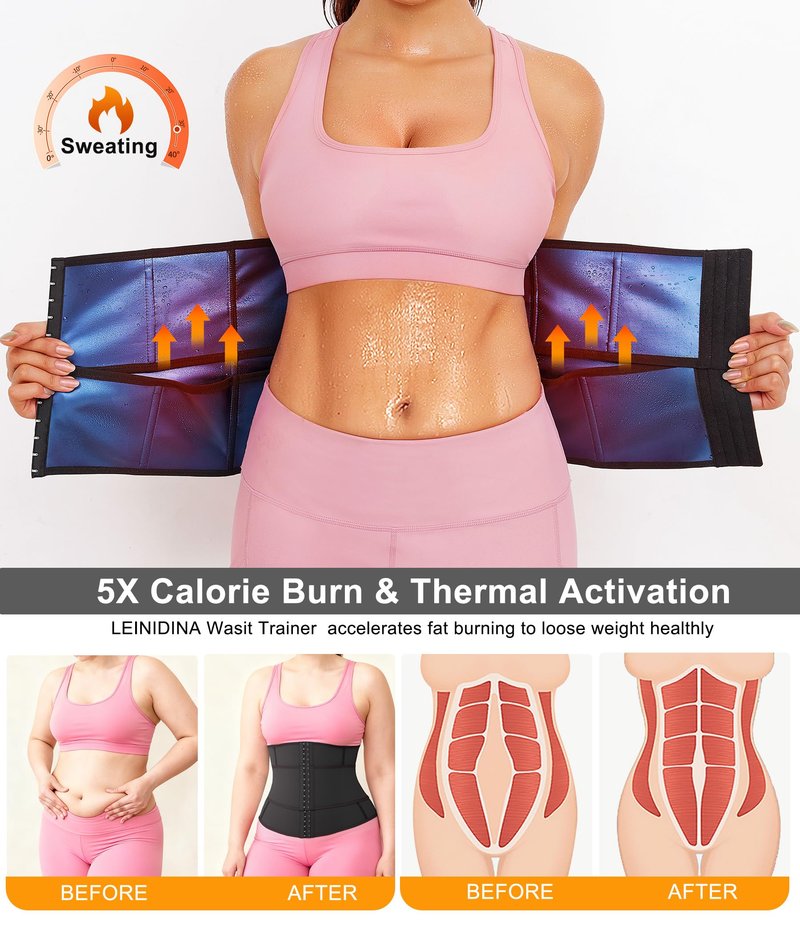 LEINIDINA Waist Trainer for Women Corset Shapewear Segmented Sweat Waist Trimmer for Women Workout Belt Black-blue