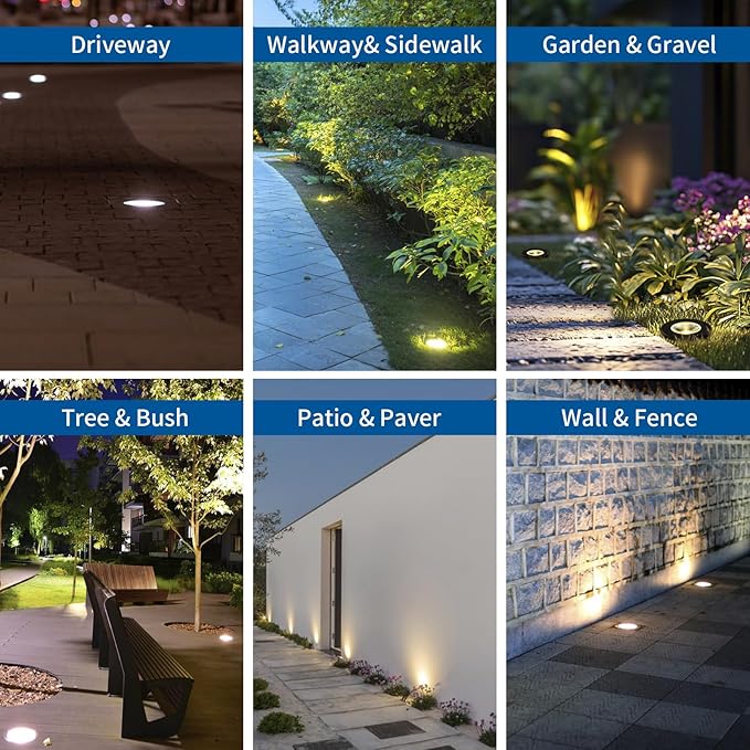 Outdoor In Ground Lights 110V 120V,IP65 Waterproof Well Light,7W 700lm,CCT Selectable LED Landscape Lighting Wired for Garden Yard,Pathway,Driveway,Deck,Pack of 8