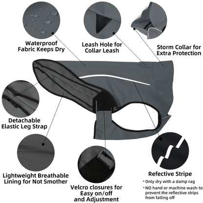Mile High Life | Dog Raincoat | Adjustable Water Proof Pet Clothes | Lightweight Rain Jacket with Reflective Strip | Easy Step in Closure (M,Gray)