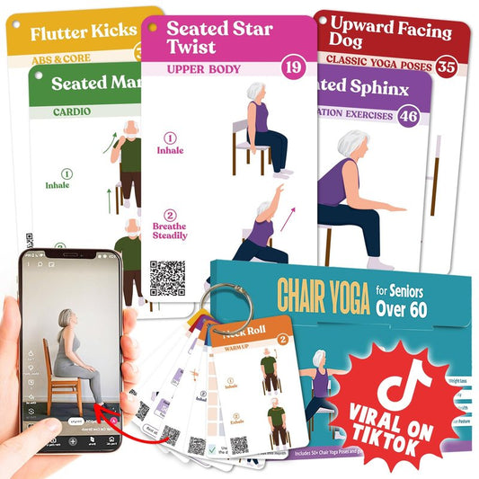 Chair Yoga for Seniors Over 60, Thoughtful Valentine Gifts for Mom, Dad, Grandparent, Safe & Easy Chair Yoga Exercise Cards for Strength, Relaxation & Recovery,