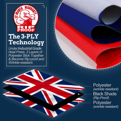 Anley Rip-Proof Technology Double Sided 3-Ply United Kingdom UK Flag 3x5 Foot - Vivid Color, Canvas Header and Wrinkle Resistant - The Strongest, Longest Lasting British National Flags 3 X 5 Ft