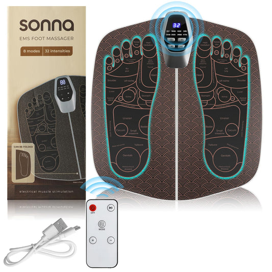Foot Massager Mat for Neuropathy,EMS Foot Massager for Circulation and Pain Relief, Foldable Feet and Calves Massage Machine with 8 Modes and 32 Intensity Levels for Muscle Relaxation
