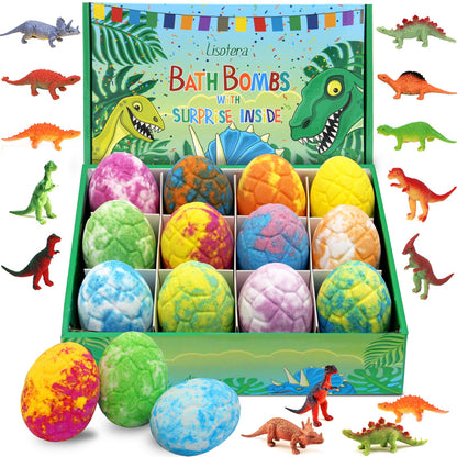 Easter Bath Bombs for Kids with Surprise Toys Inside - Perfect Basket Stuffers, 12Pcs Dino Egg Bath Bombs Gift Set, Gentle and Kids Safe Bubble Bath for Birthday Girls Boys