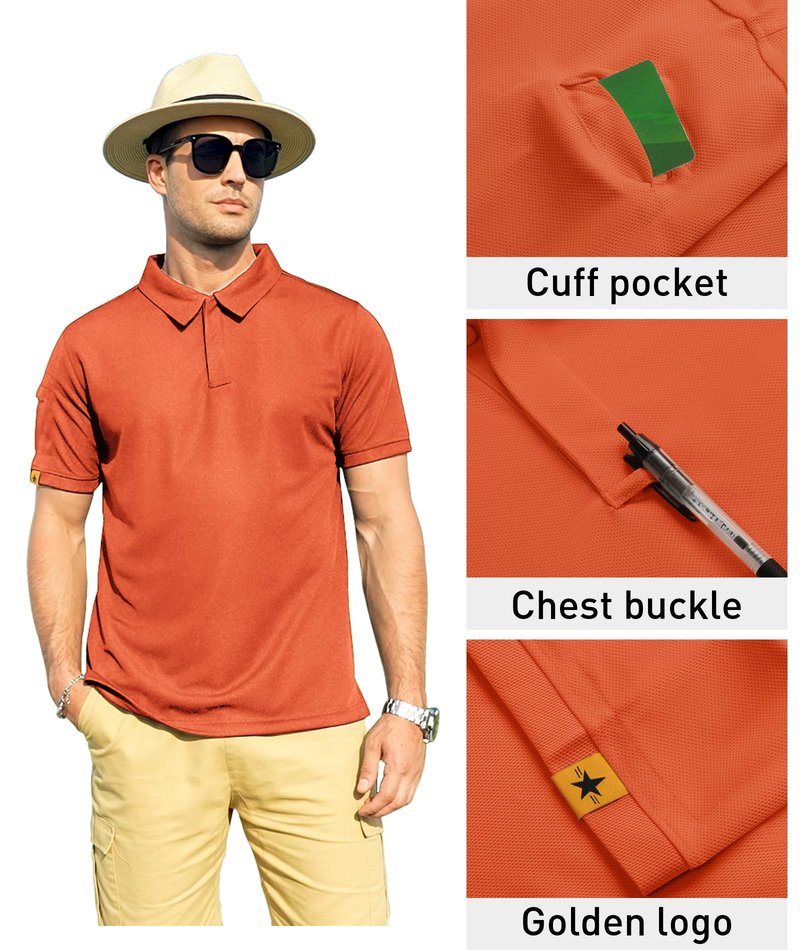 ZITY Mens Polo Shirt Short Sleeve Sports Tactical T-Shirt Athletic Golf Polos Daily Casual Stylish Collared Shirts for Men Orange 4X-Large