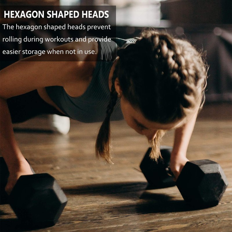 Hex Rubber Encased Dumbbells Set of 2 With Metal Handle for Exercise and Fitness (8 lb, Pair)
