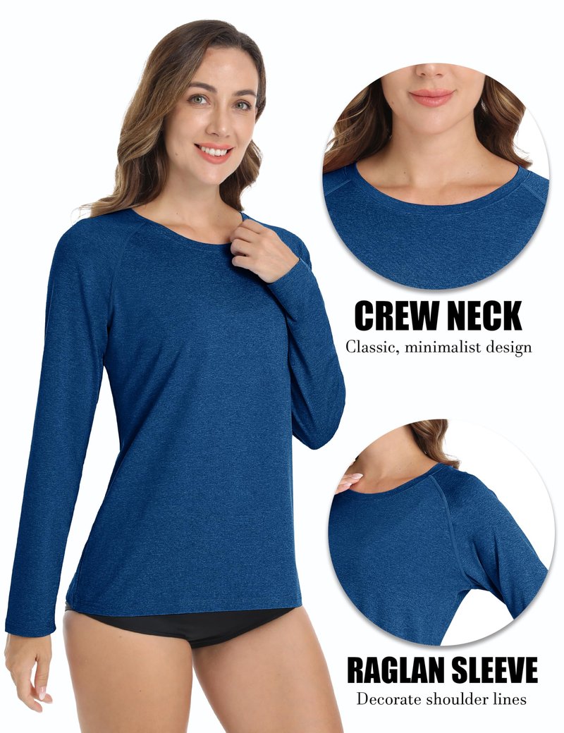 MAGCOMSEN Women's Tops Long Sleeve UPF 50+ Summer Tee Rash Guard Shirts Quick Dry Active Shirts Moisture Wicking Blue M