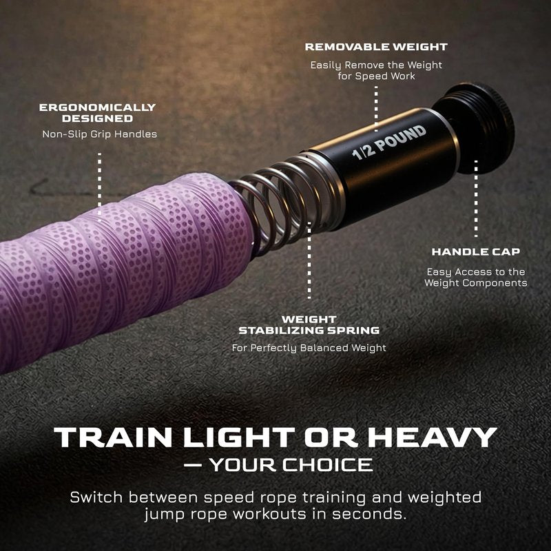 Weighted Jump Rope for Men & Women, 1LB Adjustable Heavy Speed Rope with Removable Handle Weights, Dual Cables for Cross Training Boxing Cardio & Home Workouts Durable Adult Fitness Jump Rope - Purple