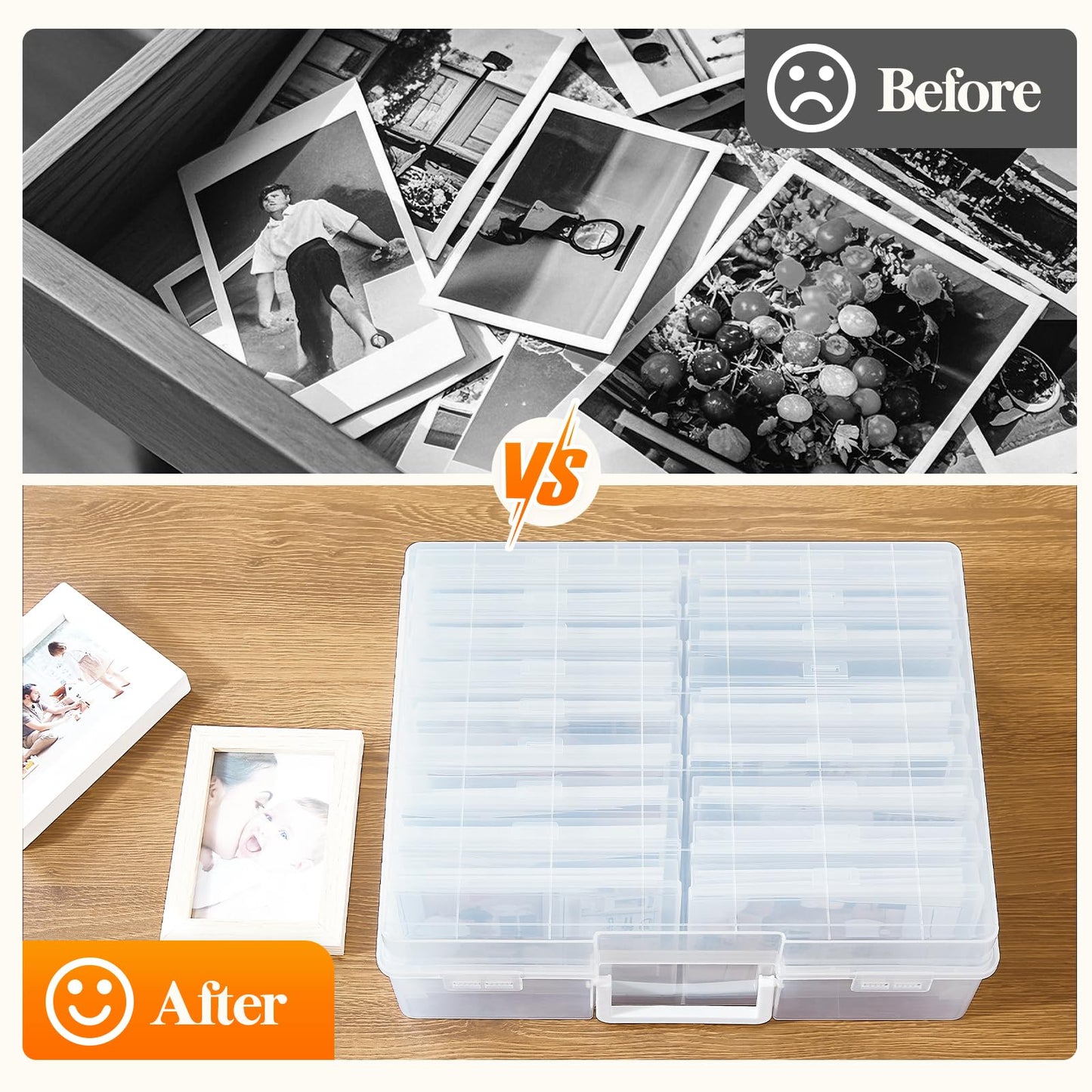 Lifewit Photo Storage Box 4" x 6" Photo Case, 18 pcs Inner Photo Keeper, Clear Photo Boxes Storage, Plastic Photo Organiser for Seed, Cards, Picture, Craft with 1 Sheet Label Sticker