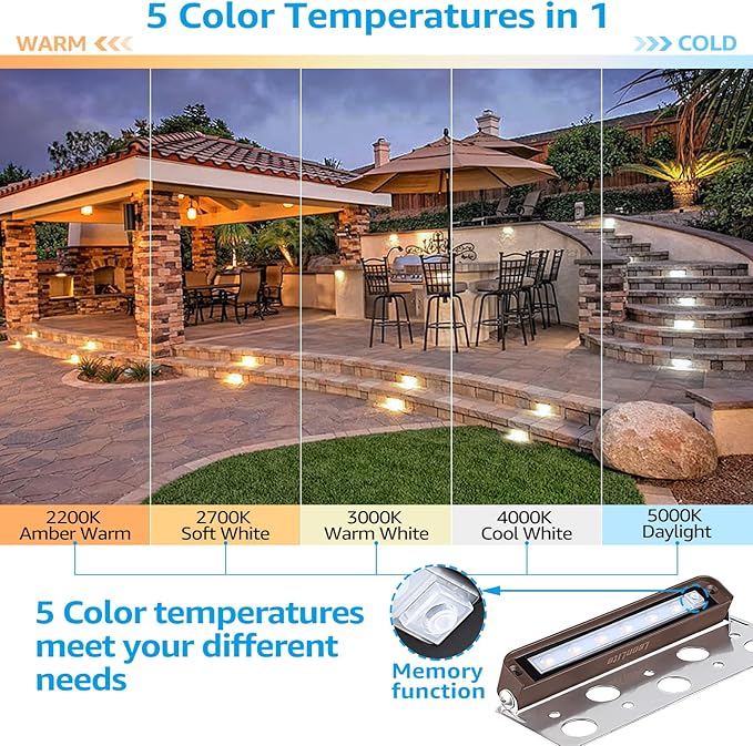 LEONLITE 5CCT 7 Inch LED Hardscape Lighting Swivel, 2200K/2700K/3000K/4000K/5000K Selectable, Retaining Wall Light, 12V AC/DC, 4.5W, Low Voltage Hardscape, Hardscape Paver Light, ETL Listed, Pack of 4