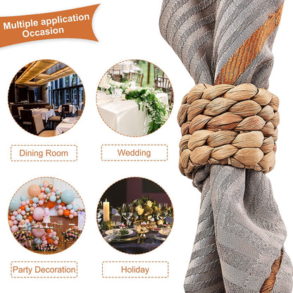 BEIBANG 6pcs Farmhouse Napkin Rings Holder by Handmade, Rustic Woven Napkin Rings Holder, Fall Woven Napkins Rings for Thanksgiving, Christmas, New Year Eve, Easter