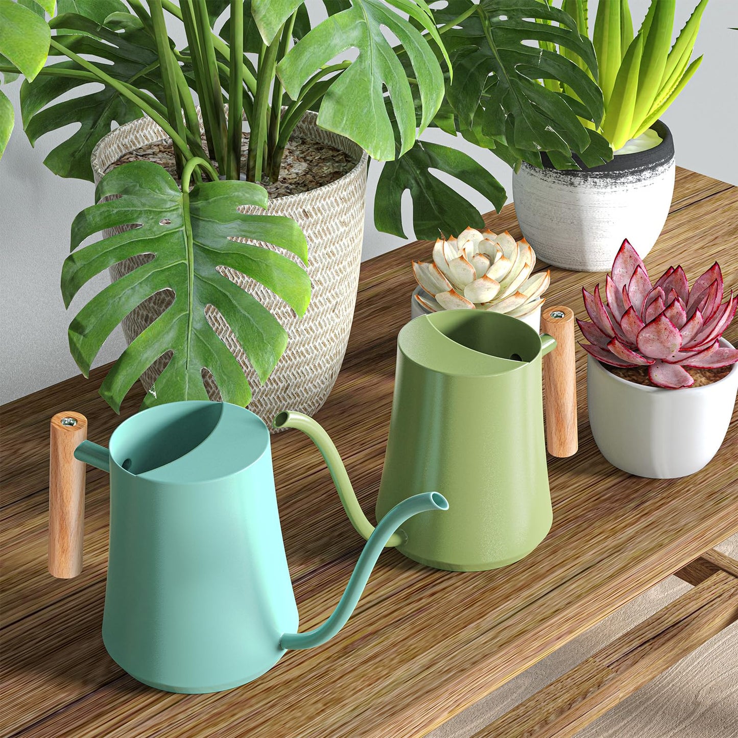 Watering Can Indoor Plants 35oz Sage Green Water Can Indoor Metal Small Water Can Pot with Long Spout for House Bonsai Plants Garden Flower Decorative