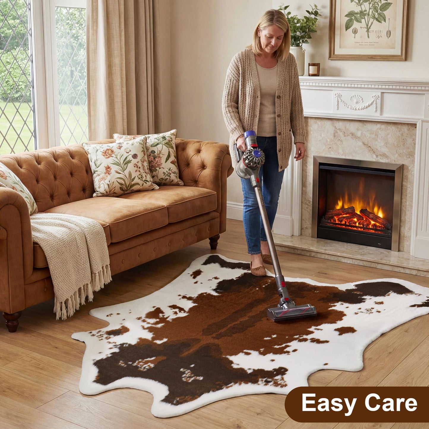 JONIYEAR Large Durable Faux Cowhide Area Rug 4.9 x 6.56 Feet, Premium Cow Print Rug for Living Room Bedroom, Durable Faux Fur Animal Cow Hide Carpet for Western Farmhouse Decor,Washable, Brown Cowhide