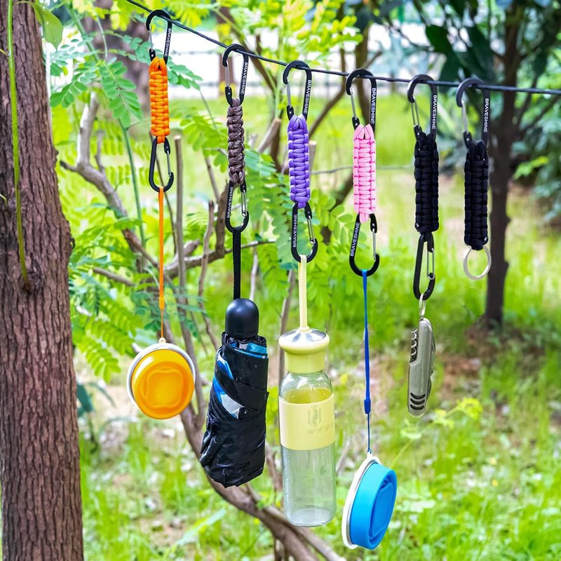 BRAVESHINE 2 Pack Purple Paracord Keychain Hook Carabiner Clips, Lanyard Hanger with D Ring Hooks Heavy-Weight Stroller Hook Holder for Water Bottle, Key, Backpack, Tools, Boys, Girls, Men, Women