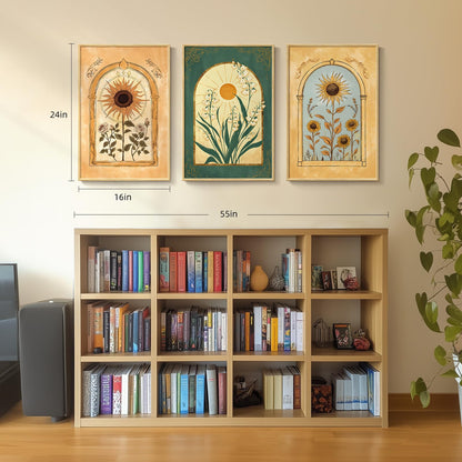 Framed Boho Sage Green Wall Art for Living Room, Large Mid Century Modern Tropical Leaf Canvas Artwork for Walls, 3 Piece Beige Orange Bohemian Wall Art Prints for Bedroom Kitchen Hallway, 16x24 Inch