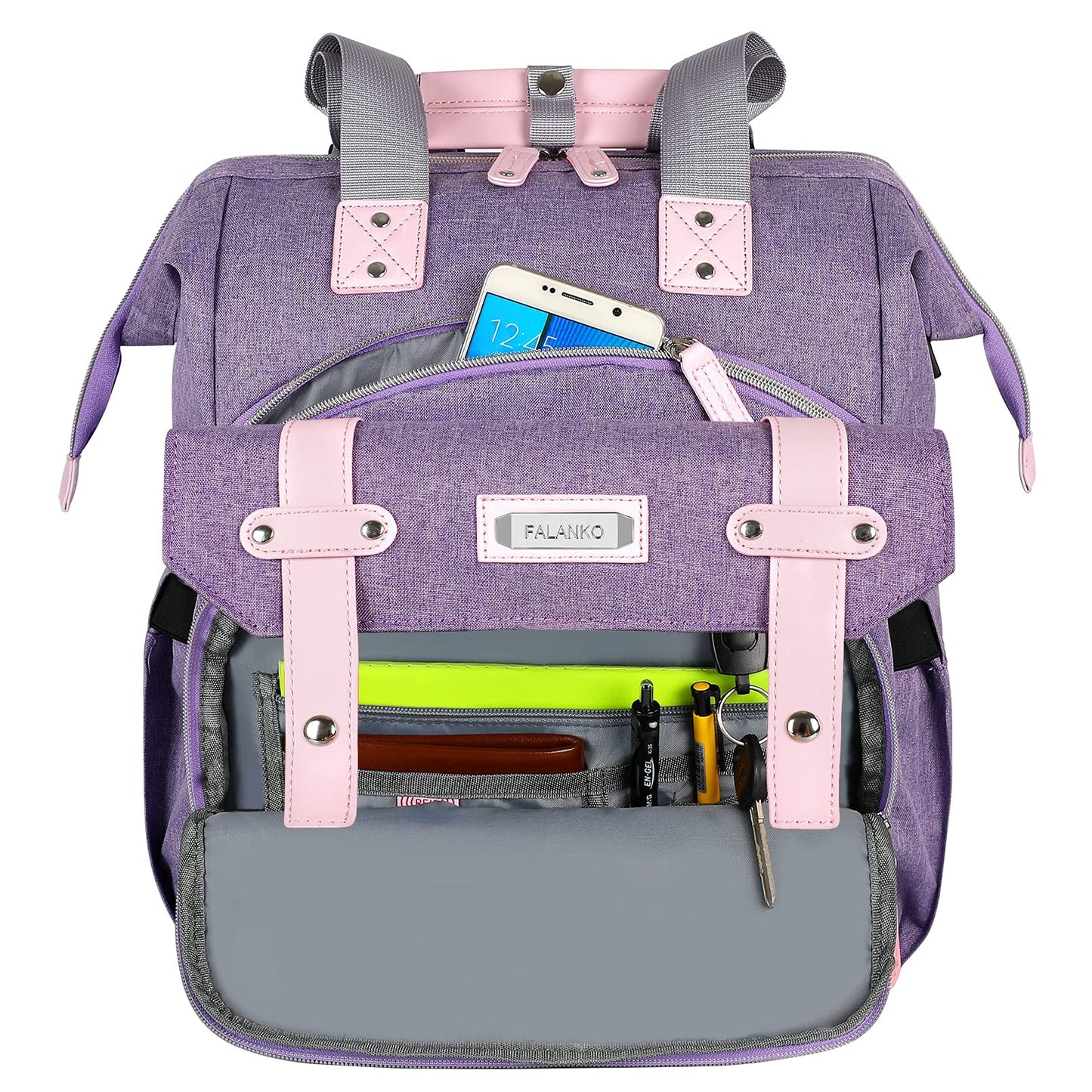 FALANKO Laptop Backpack for Women, Anti Theft Backpacks with USB Charging Port RFID Anti Theft Water Resistant,Wide Top Open Work Teacher College Travel Computer Bag for Woman Fits 15.6 Inch Laptop