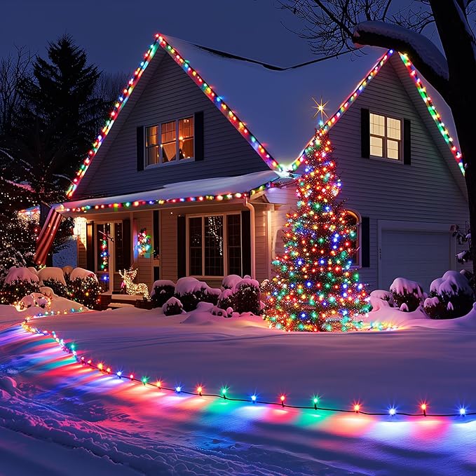 C9 Christmas Lights Outdoor Multicolor, 200FT 100LED string Lights Waterproof Shatterproof, Extendable C9 Xmas Light, Indoor Outdoor Christmas String Light for House Roof Patio Garden Tree Party
