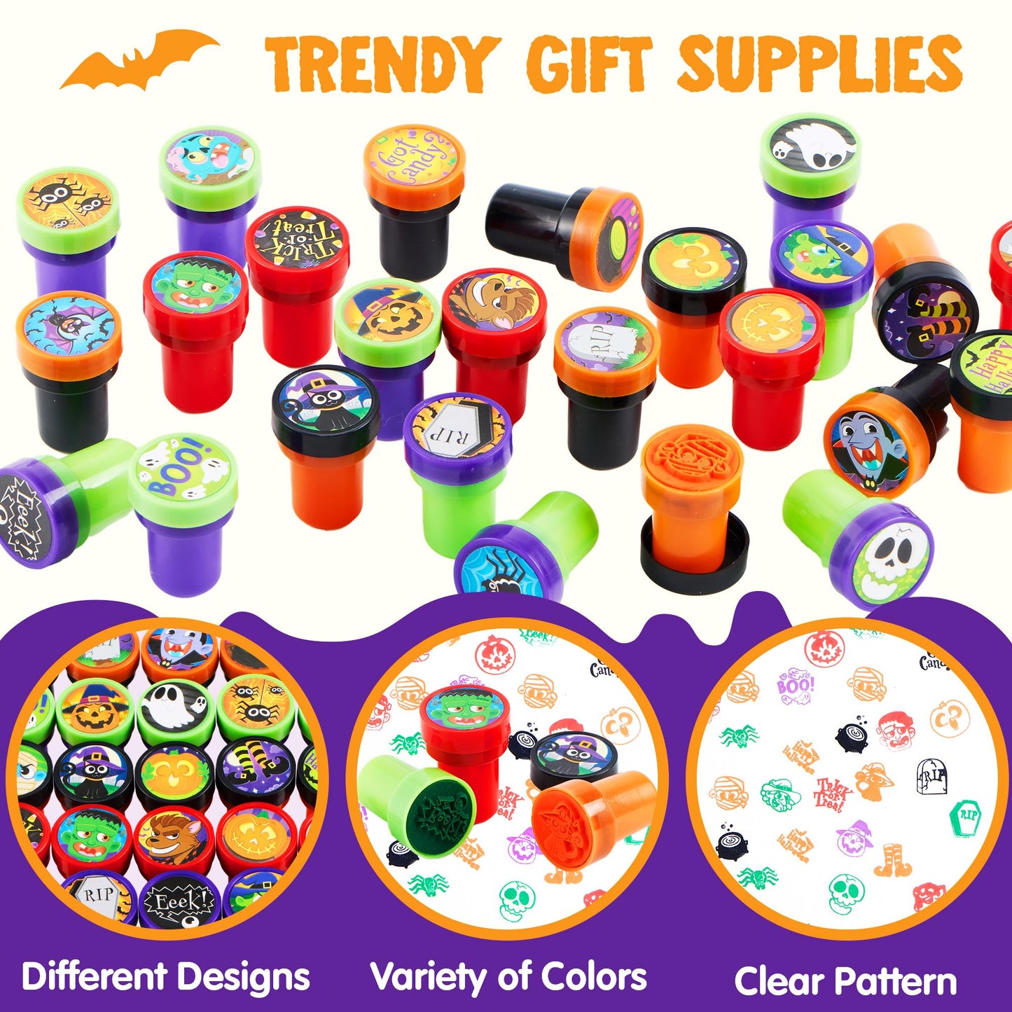 JOYIN 100 Pcs Halloween Stampers for Kids Gift, 25 Designs Assorted Plastic Stamps Bulk for Halloween Party Favors Goodie Bag Fillers, Teacher Student Stamps for Classroom Game Prizes