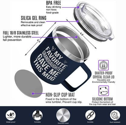 Gifts for Grandpa from Grandaughter, Grandson, Kids on Fathers Day, Christmas, Birthday - Funny Coffee Mug Gifts for Grandparents - Grandparents Insulated Stainless Steel Mug 14oz Navy