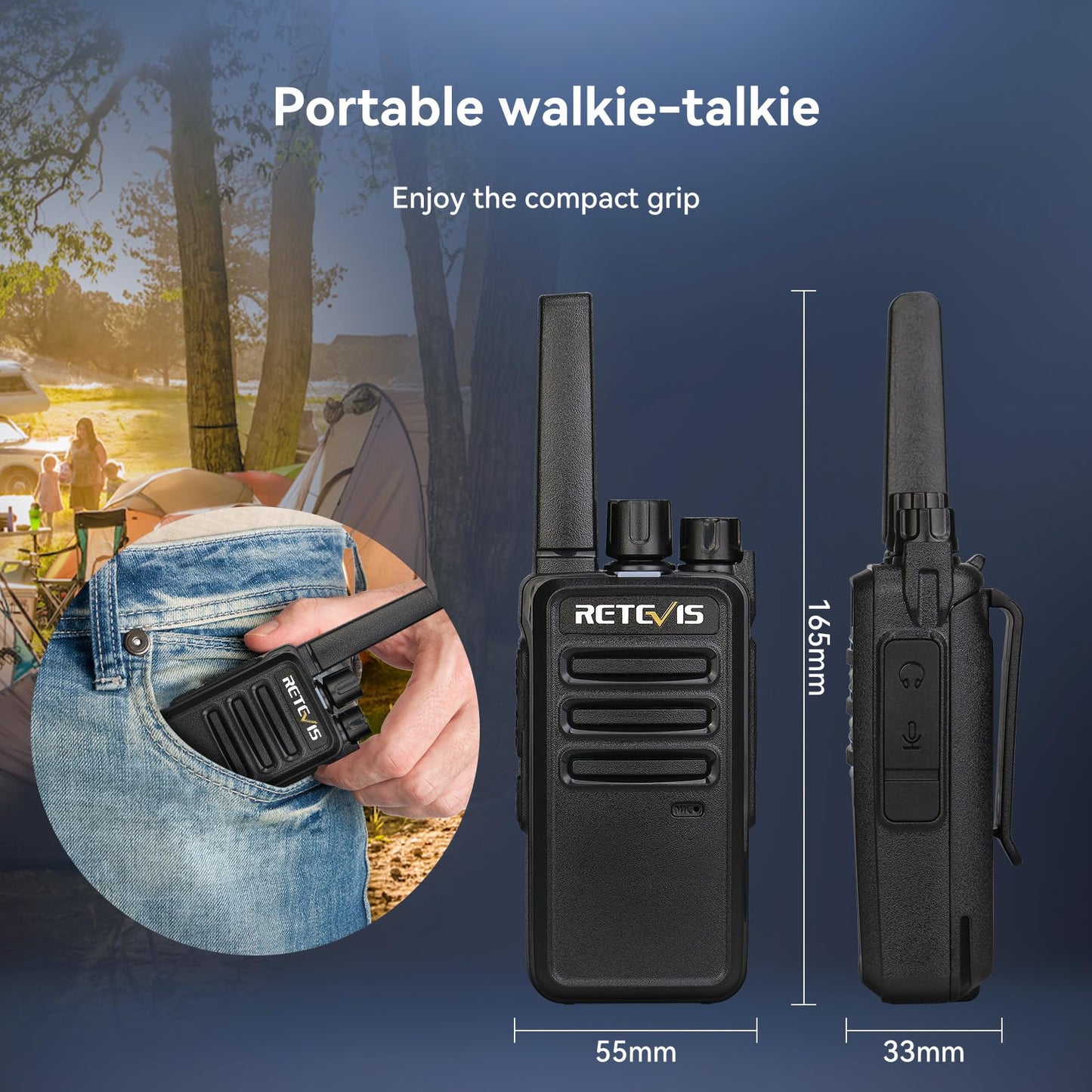 Retevis RT668 Walkie Talkies for Adults Long Range, PMR446 2 Way Radio, Robust radio communication, Professional Two Way Radio,Hand Free Walkie Talkie with Earpieces for Adults Kids (Black, 2Pcs)
