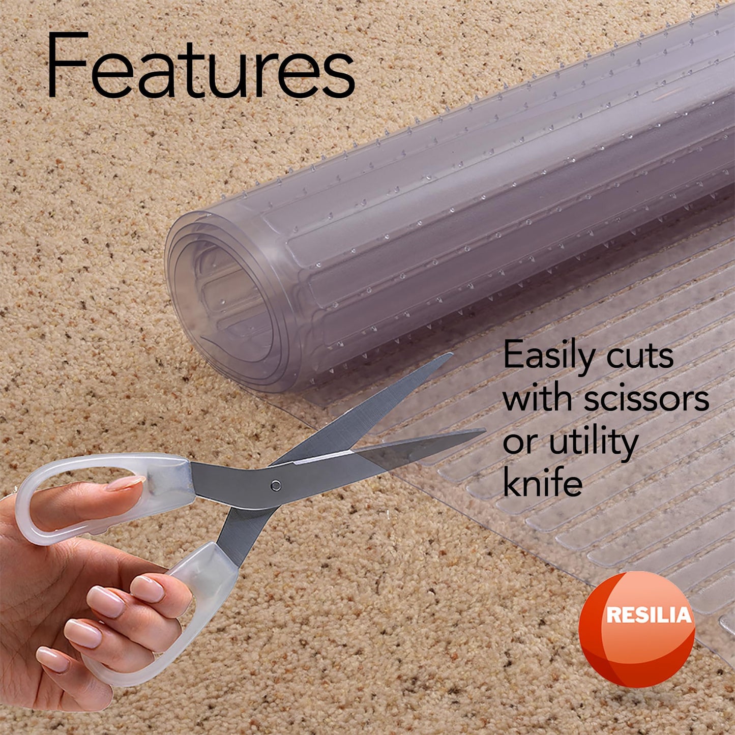 RESILIA Deep-Pile Carpet Runner - Plastic Vinyl Carpet & Rug Protector, Waterproof Clear Vinyl Floor Runners, 27 Inches Wide x 15 Inches Long, Made in The USA