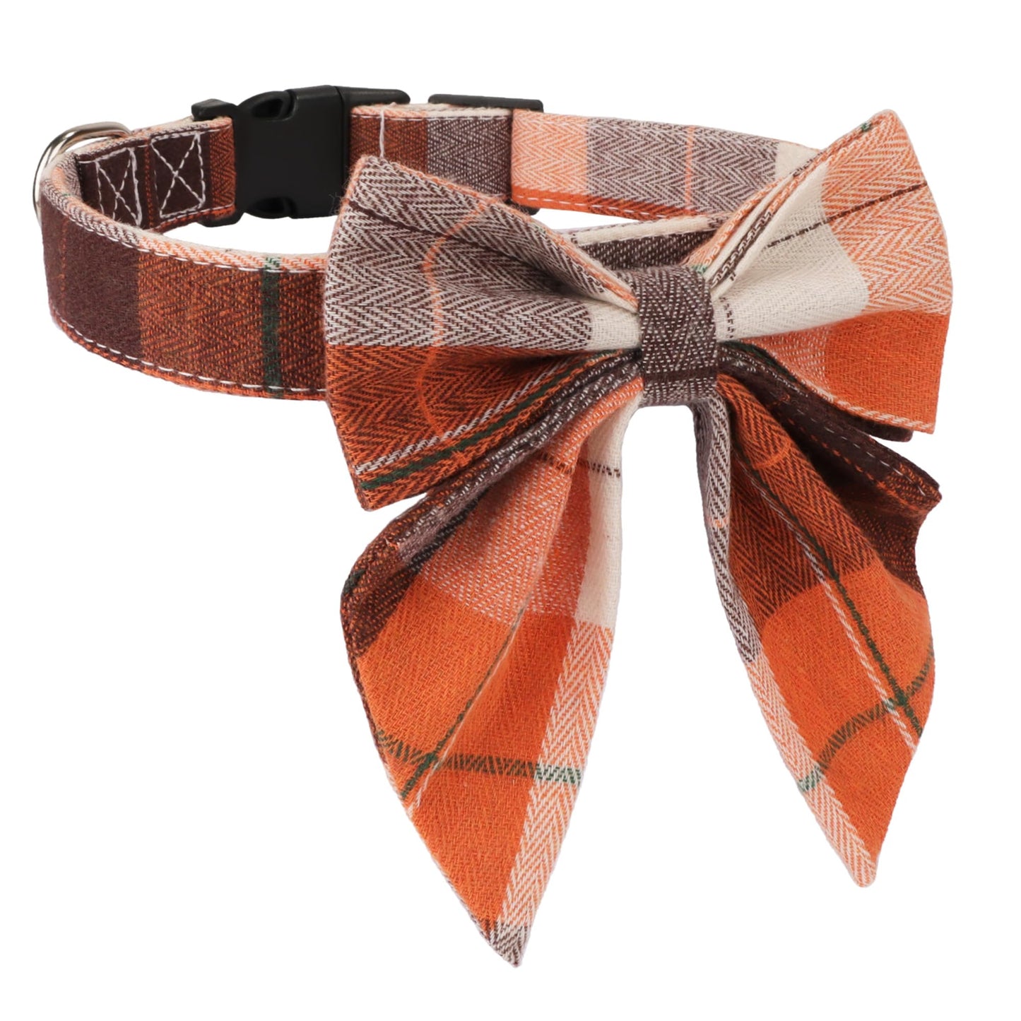 ADOGGYGO Fall Plaid Dog Collar with Bow, Adjustable Orange Plaid Thanksgiving Halloween Fall Collars for Small Medium Large Dogs Pets (Medium)
