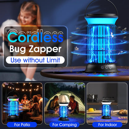 GTERT Solar Bug Zapper Outdoor, Electric Bug Zapper, 6000mAh Rechargeable Mosquito Zapper, Cordless Fly Zapper, 4 Modes Waterproof Insect Zapper for Home Garden Patio Backyard Camping