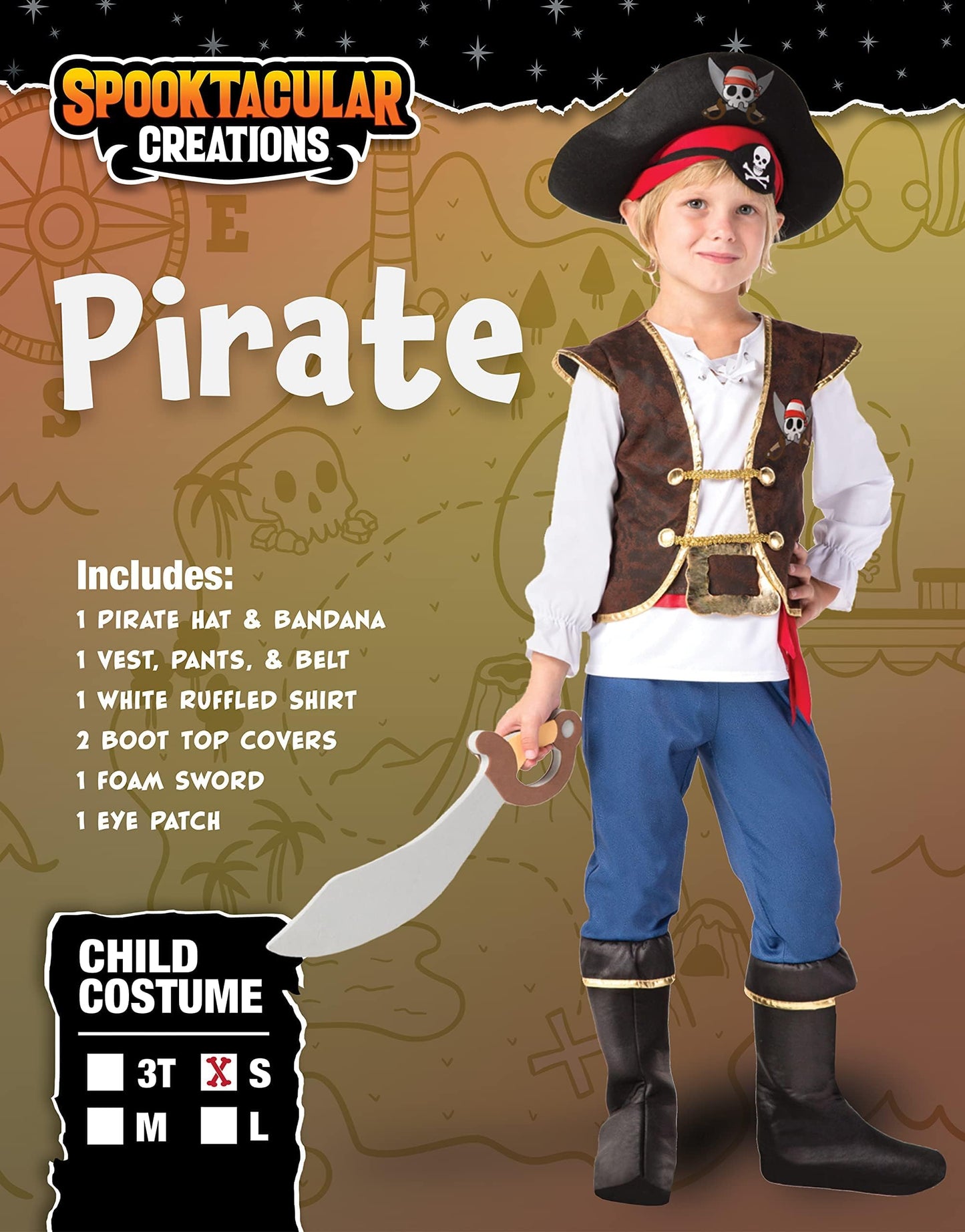 Spooktacular Creations Halloween Pirate Costume Kids, Blue Boys Pirate Costume Deluxe Set with Accessories for Toddler Halloween DressUp, Themed Party (Small, 5-7 yrs)