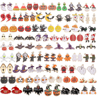 SANNIX 110Pcs 55 Pairs Halloween Charms Gold Enamel Jewelry Pendants for Halloween Earring Bracelet Necklace Craft Making