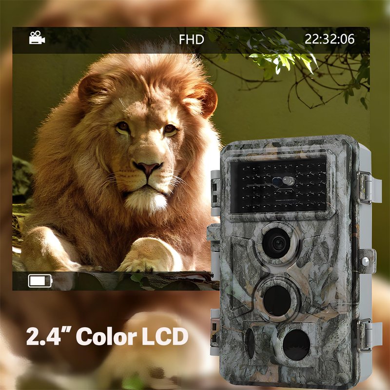 64MP 1296P Trail Camera, 0.1s Trigger 120° Wide Angle Game Camera, Outdoor No-Glow Infrared Trail Cam with Night Vision Motion Activated IP66 Waterproof for Hunting Wildlife Deer Monitoring Security