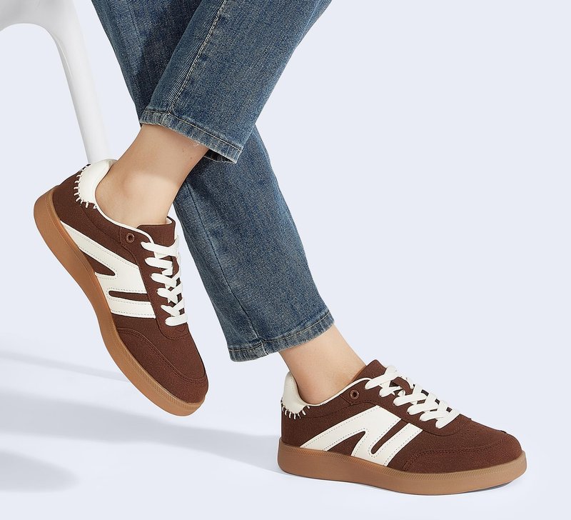 LUCKY STEP Women Classic Retro Gum Sole Fashion Sneakers Casual Tennis Skate Shoe Genuine Leather Walking Footwear Anti Slip Trainers(Dark Brown,8)