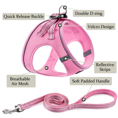 BOOMIBOO Dog Harness with Leash Set, No Pull Adjustable Reflective Step-in Puppy Pet Vest Harnesses for Small Medium Large Dogs and Cats,Pink M