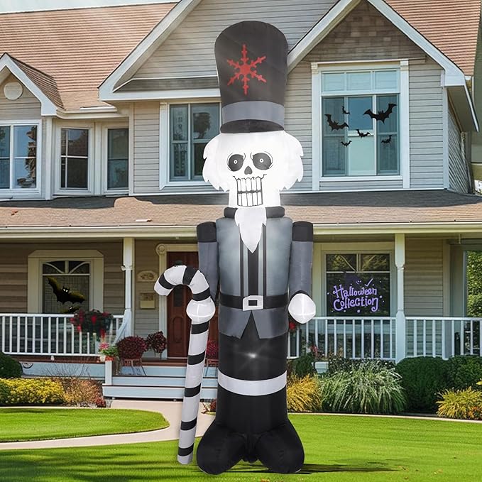 9FT Grey Soldier Inflatable Decoration, Yard Decoration with LED Lights, Outdoor Inflatable Decoration for White Christmas, Halloween, Outdoor Lawn, Garden, Party